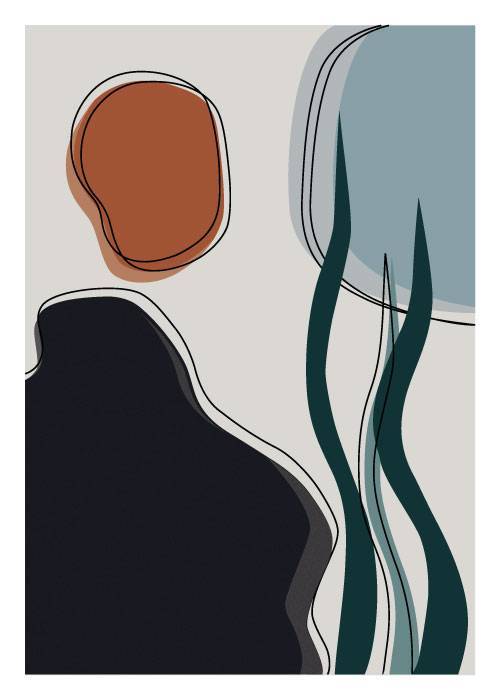 Abstract Leaves Sun And Mountain – Kunst