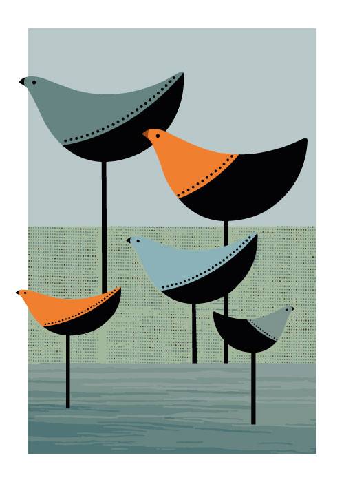 Blue And Orange Birds – Grafiske Plakater