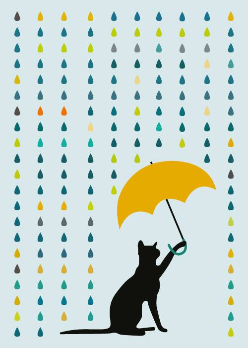 Cat Under Umbrella – Grafiske Plakater