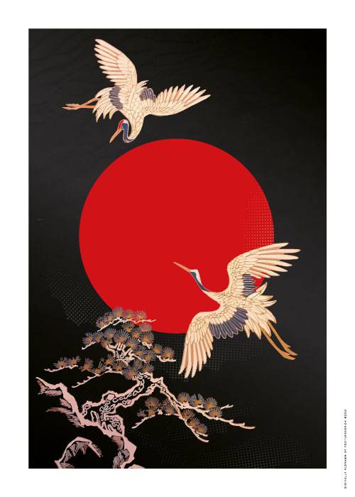 Cranes By The Red Sun – Kunst