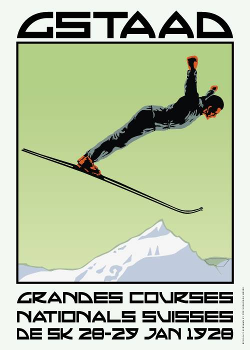 Gstaad Man Skiing – Vintage/Retro plakater