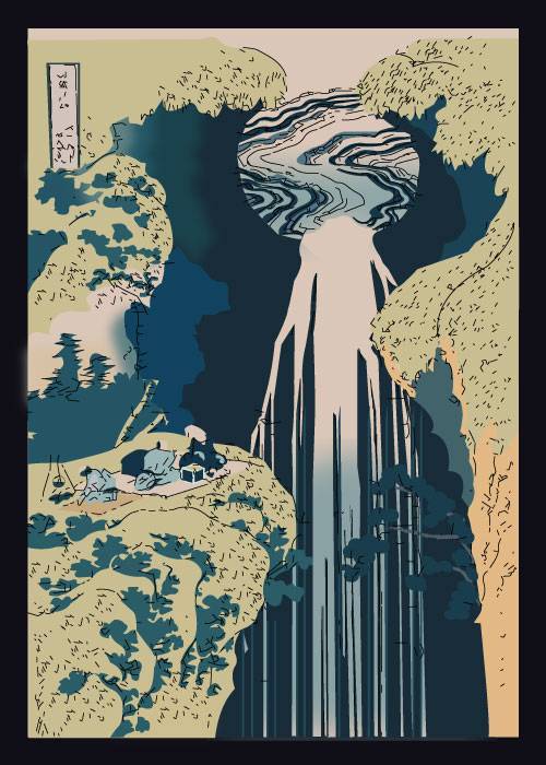 Hokusai Waterfall Of Amida – Vintage/Retro plakater