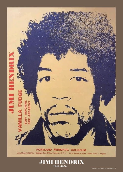Jimi Hendrix 1968 Portland Concert – Vintage/Retro plakater