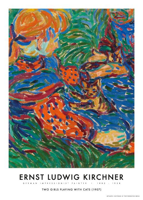 Kirchner Playing With Cats – Kunst