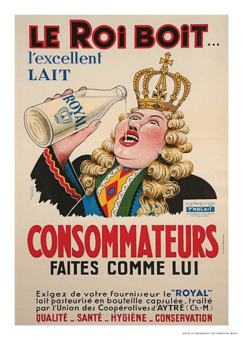 Le Roi Boit L'excellent Lait 1932 – Vintage/Retro plakater