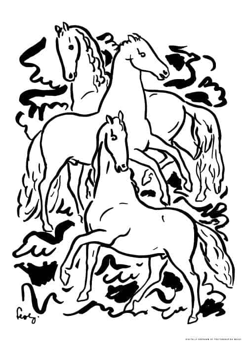 Leo Gestel Horses Ink Drawing – Kunst