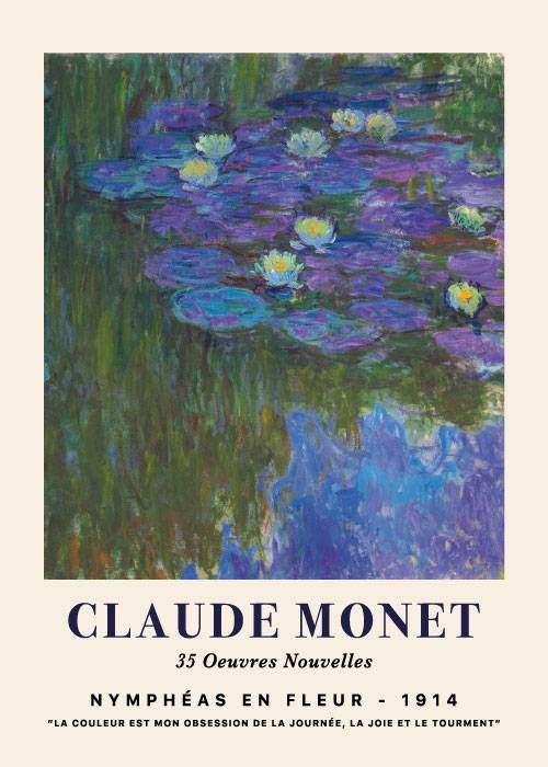 Monet Purple Water Lillies Blooming – Kunst