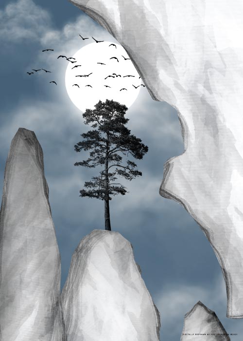 Moon And Birds – Grafiske Plakater