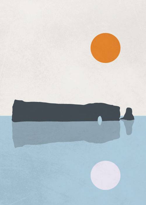 Reflected Sun And Cliffs – Grafiske Plakater