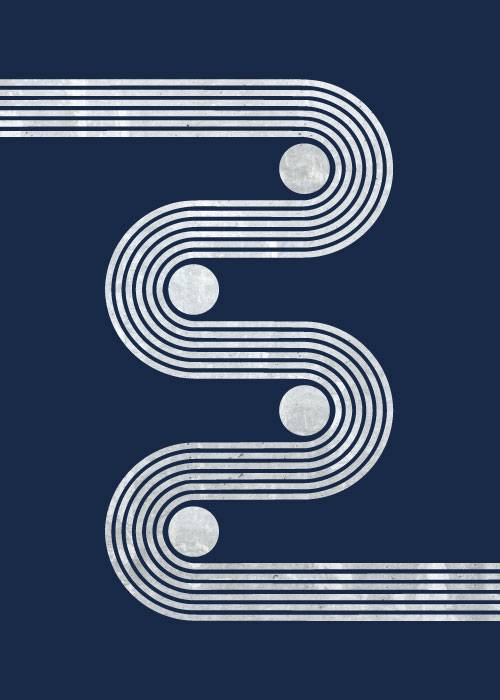 Retro White Waves On Blue – Kunst