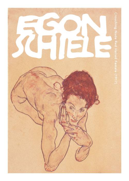Schiele Crouching Red Haird Female – Kunst