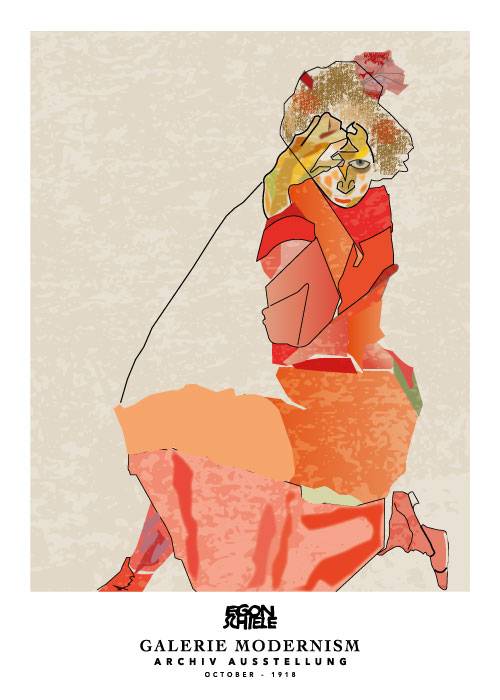 Schiele Kneeling Woman – Kunst