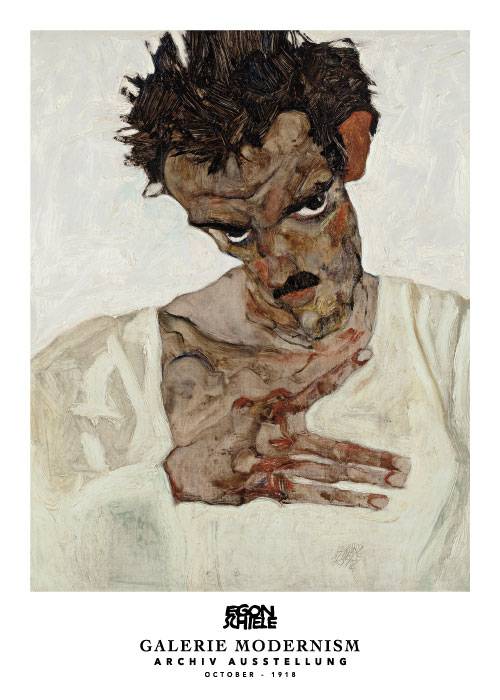 Schiele Self Portrait Lowered Head – Kunst