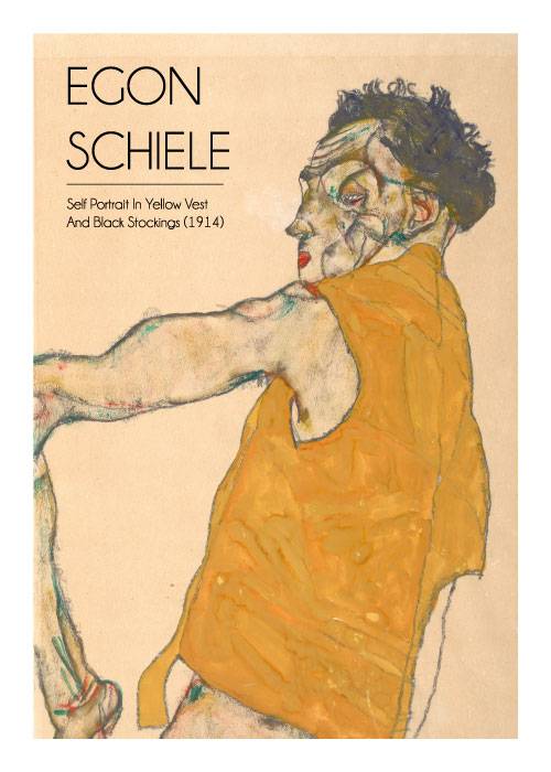 Schiele Yellow Vest Black Stockings – Kunst