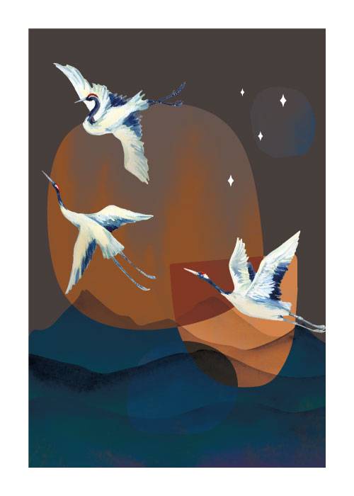 Storks In Abstract Sea – Grafiske Plakater