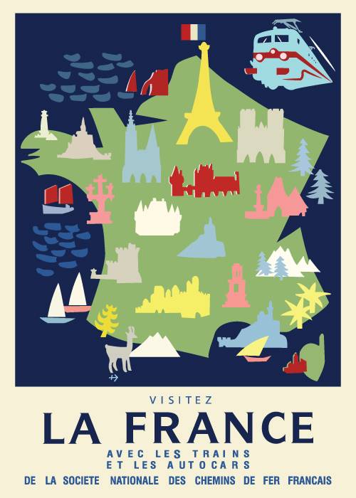 Visitez France Avec Trains Poster – Vintage/Retro plakater