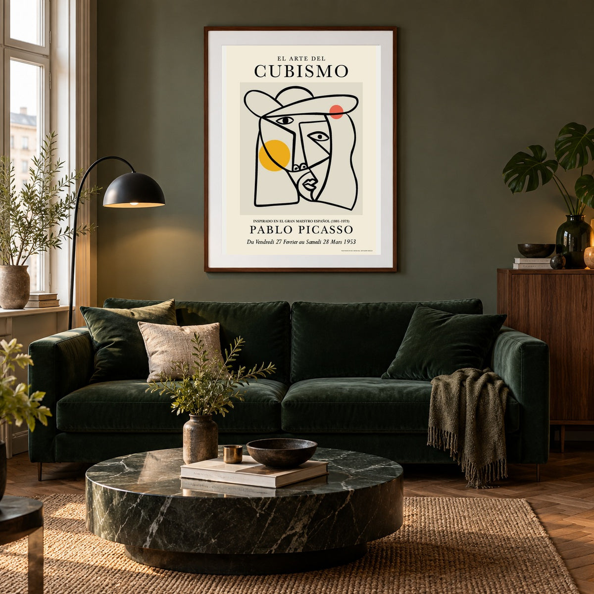 Stue indrettet med en plakat fra Postershop