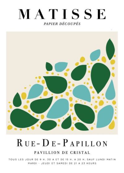 Henri Matisse inspireret plakat "Matisse Green Bush" - Grønne, blå og gule blade, trykt på bæredygtigt papir.