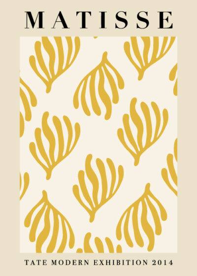 Henri Matisse inspireret plakat "Matisse Pretty Yellow Leaves" kan købes hos Postershop.dk - Gule blade på lys baggrund, trykt på bæredygtigt papir.