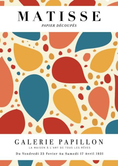 Henri Matisse inspireret plakat "Matisse Rainbow Bush" - Farverige blade i blå, rød, gul og orange, trykt på bæredygtigt papir.