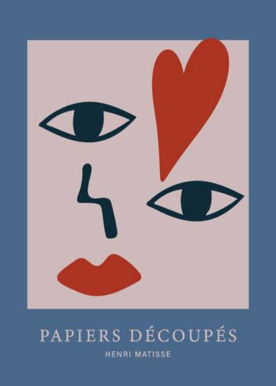 Henri Matisse inspireret plakat "Matisse Heart Face" - Abstrakt ansigt med hjerte, trykt på bæredygtigt papir.