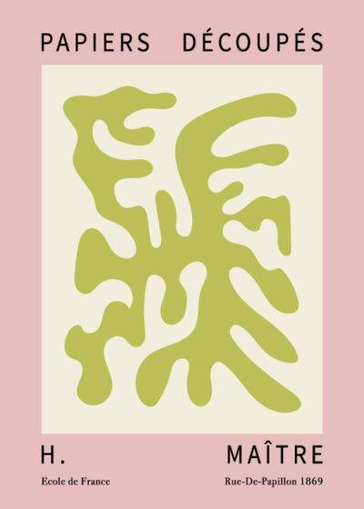 Henri Matisse inspireret plakat "Green Abstract Leaf" - Grønne abstrakte blade, trykt på bæredygtigt papir.
