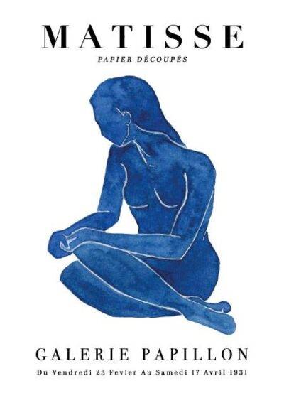 Henri Matisse plakat "Matisse blue figure wondering" - blå kvindefigur i profil, trykt på bæredygtigt papir.