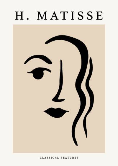 Henri Matisse inspireret plakat "Matisse Classic Face" - Enkelt og elegant ansigt, trykt på FSC-certificeret papir.