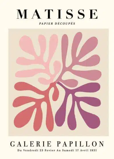 Henri Matisse inspireret plakat "Matisse Pink Leaves" - Lyserøde blade i en harmonisk komposition, trykt på FSC-certificeret papir.
