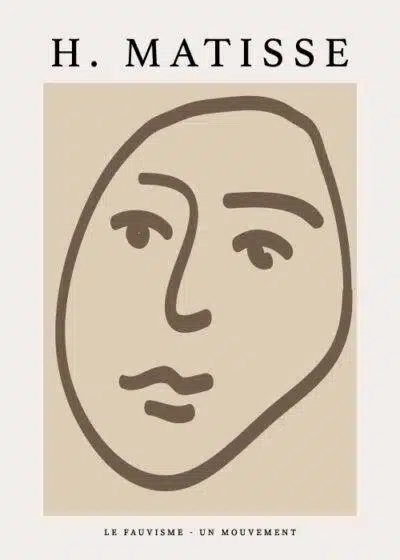 Henri Matisse inspireret plakat "Matisse Round Face" - En enkel og elegant ansigtsskildring, trykt på FSC-certificeret papir.