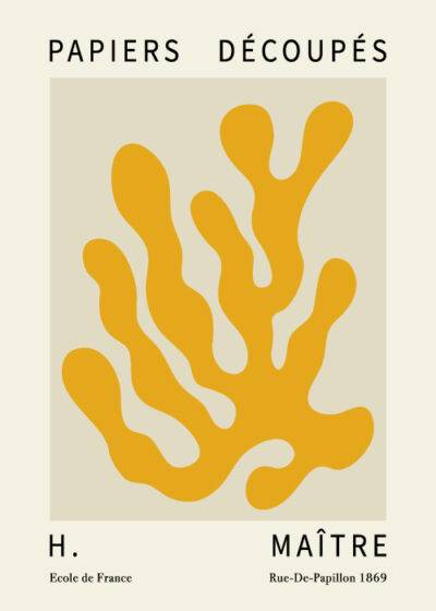 Henri Matisse inspireret plakat "Orange Balloon Leaf" - Abstrakt orange bladform på beige baggrund.