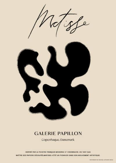 Henri Matisse inspireret plakat "Horse Particle" - Sort, organisk form på lys baggrund.