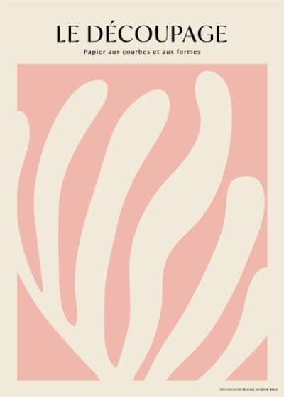 Elegant abstrakt kunstplakat "Le Découpage Rose" inspireret af Henri Matisses papirklip – Rosa og cremefarvede former.