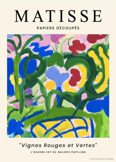Kunstplakat "Grape Vines" inspireret af Henri Matisse – farverige vinranker og blomster i en livlig komposition.