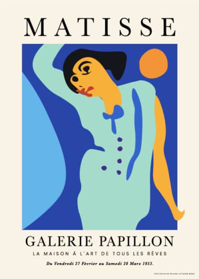 Kunstplakat "In the Sun" inspireret af Henri Matisse – farverig kvinde badet i sollys.
