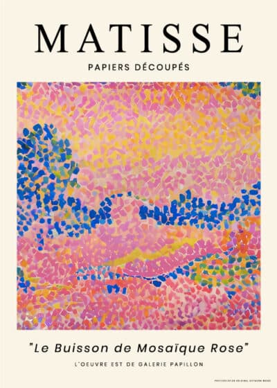 Kunstplakat "Le Buisson Rose" inspireret af Henri Matisse – farverig mosaik af rosenbuske.