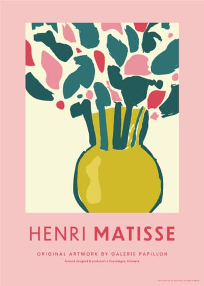 Kunstplakat "Cut-Out Flower Vase" inspireret af Henri Matisse – farverig vase med blomster i abstrakte former.